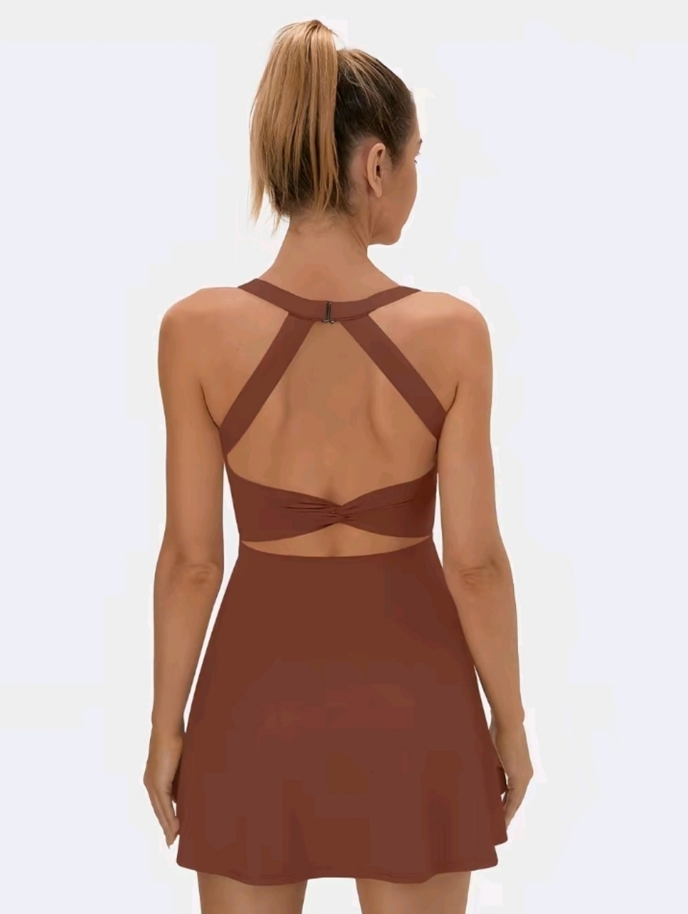 HALARA SEQUOIA Rust Brown Strappy Back Mini Dress